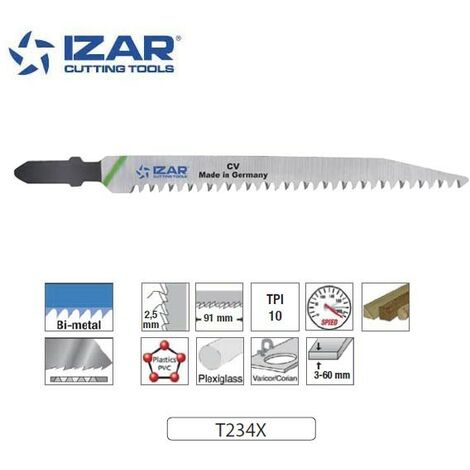 lame de scie sauteuse bimétal Izar T234X coupe rapide 117mm TPi10 (x3)
