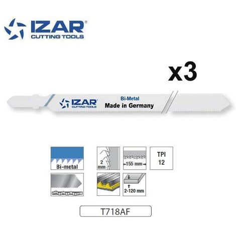 lame de scie sauteuse bimétal Izar T718AF pour bardage acier 180mm TPi12 (x3)