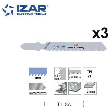 lame de scie sauteuse HSS Izar T118A pour tôle fines 76mm TPi21 (x3)
