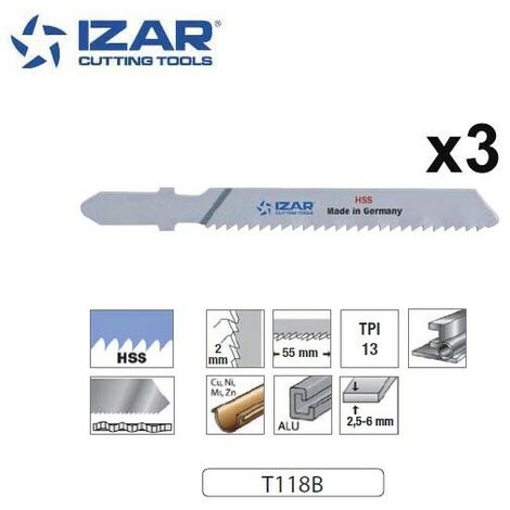 lame de scie sauteuse HSS Izar T118B pour acier 76mm TPi13 (x3)