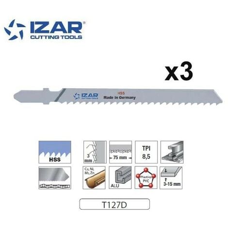 lame de scie sauteuse HSS Izar T127D pour acier, aluminium 100mm TPi8.5 (x3)