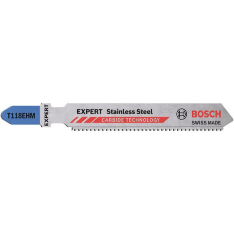 Lame de scie sauteuse Inox T 118 EHM longueur totale 83 mm pas de dent 1,4 mm tôles inox 3 pièces/carte BOSCH