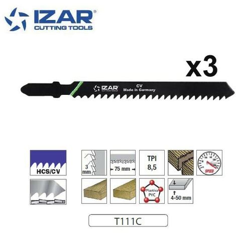 lame de scie sauteuse Izar T111C coupe rapide 100mm TPI8.5 (x3)