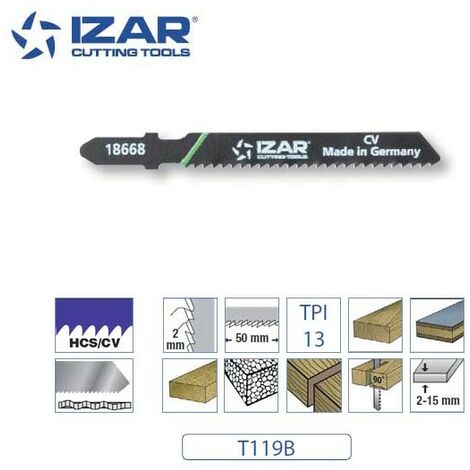 lame de scie sauteuse Izar T119B coupe droite 76mm TPI13 (x3)