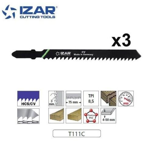 Lame de scie sauteuse pour coupe rapide bois 100mm TPI8.5 - paquet 3 PCS - IZAR (T111C)