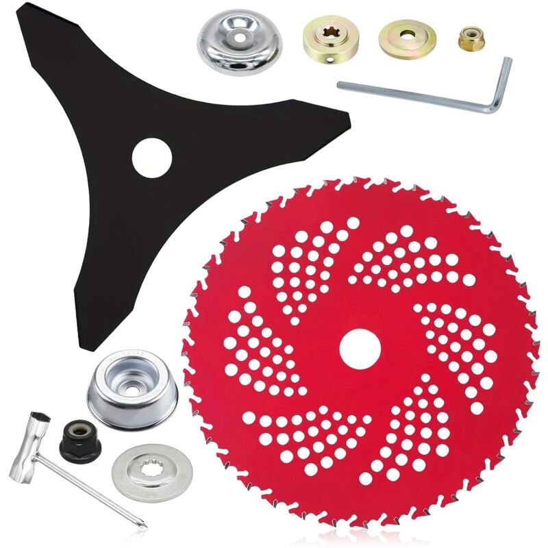 Lame de tondeuse en carbure de tungstène de 9 po x 36 dents et lame de tondeuse de 10 po x 3 dents, lame ronde en acier au carbone avec kit