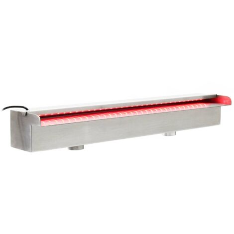 Lame d‘eau pour piscine Bassin Étang 120cm LED Acier affiné Cascade Chute d‘eau Fontaine Jardin