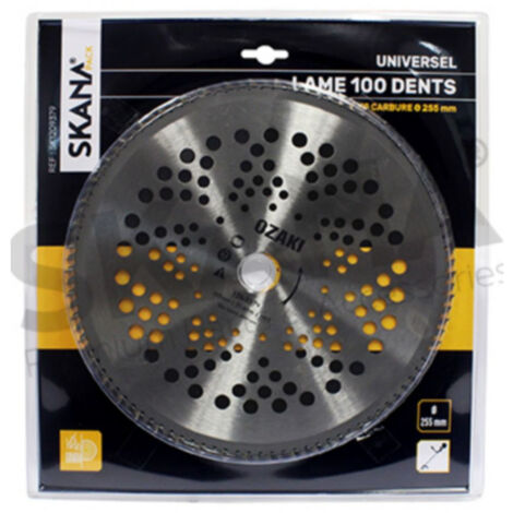 Lame En Acier 100 Dents à Pointes Carbure ø : 255 Mm Alésage : 25,4 Mm Epaisseur : 1,9 Mm Pour Débroussailleuses à Partir De 35