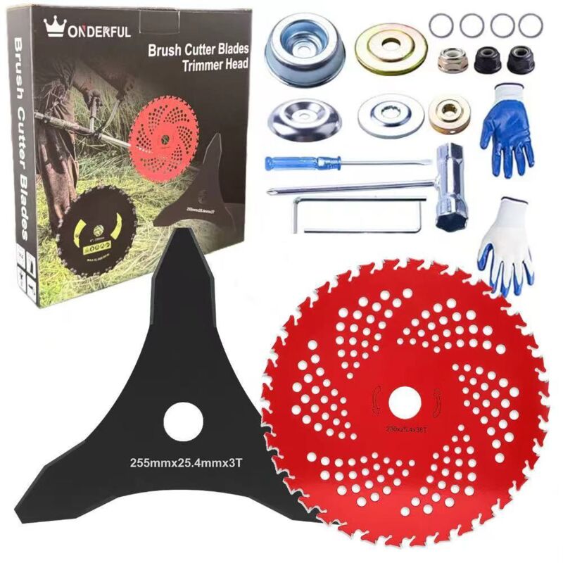 Coocheer - Lame en carbure de tungstène 9' x 36 dents et lame de débroussailleuse 3 dents, lame de désherbage en métal avec kit d'adaptateur