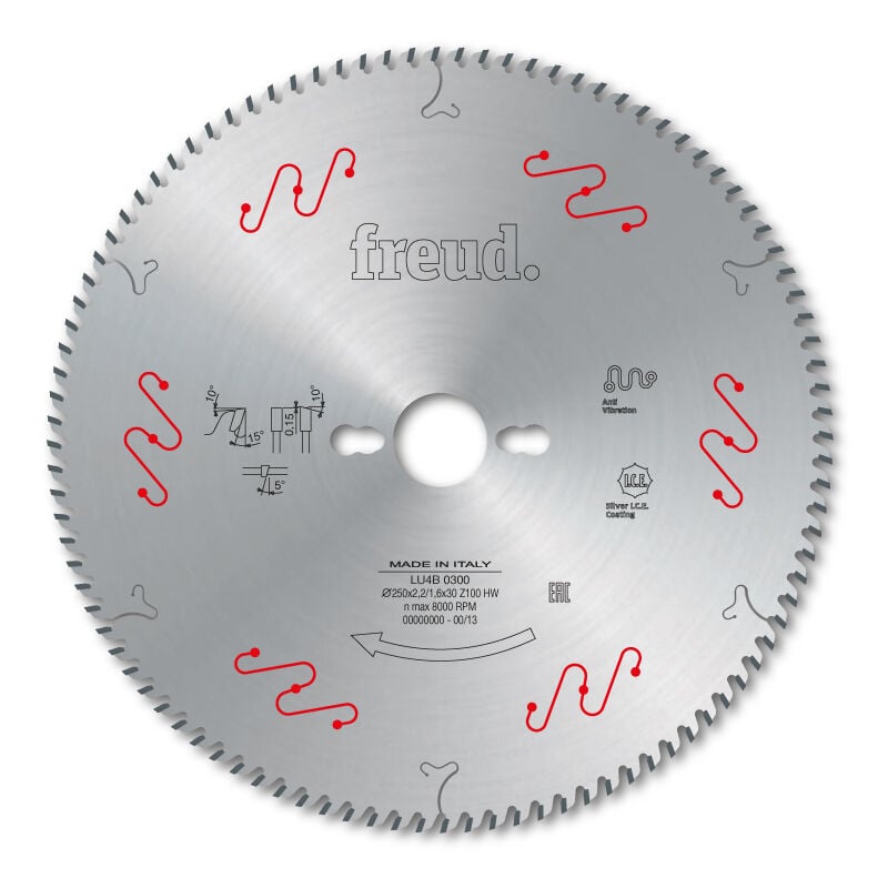 Freud - Lame à faible épaisseur trapèze plate pour plastiques Ø250 2,2/1,6 AL30 Z100 tp+ - F03FS05170 -LU4B 0300