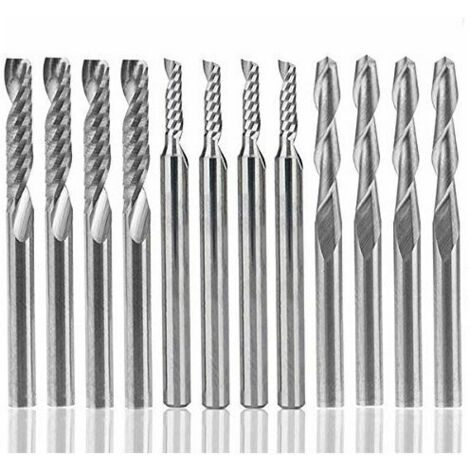 Lame per scanalatura, 12 frese in carburo di tungsteno, 4 frese da 1/8" per punte da fresa + 8 frese terminali a singolo tagliente (2 tipi)