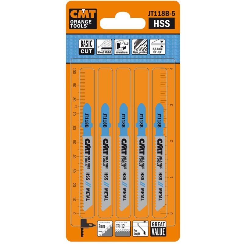 CMT - JT118B-5-5 jig saw blades hss 76x2x12tpi (metal/straight/fine)