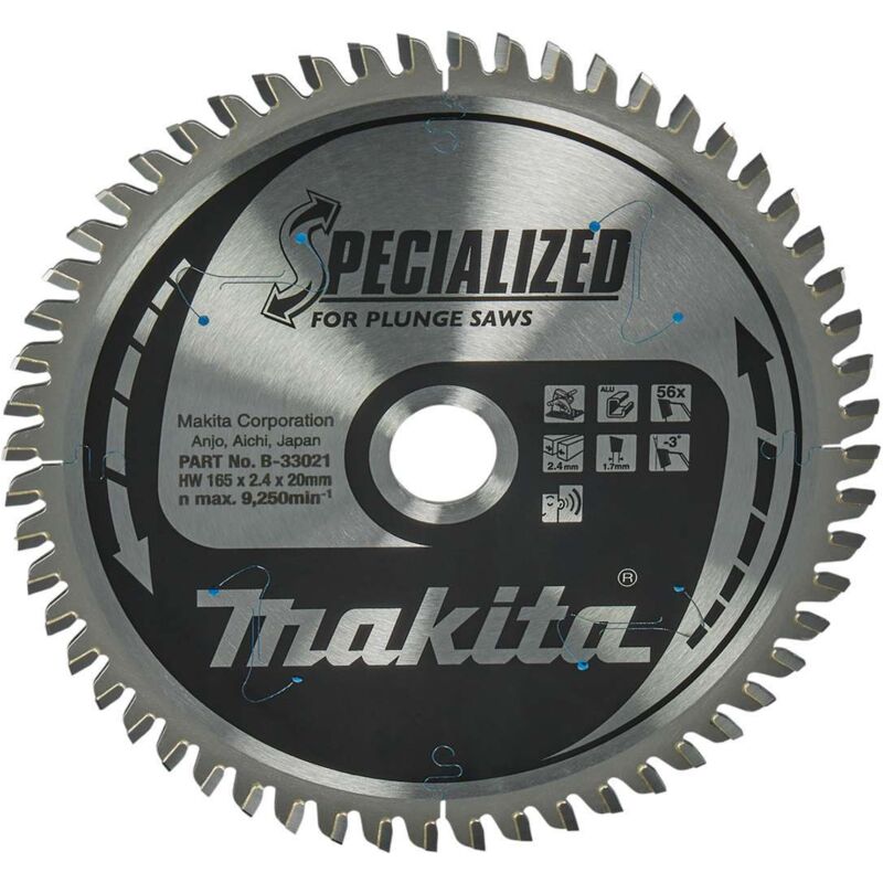 Lame Carbure MAKITA B 09307 B 33021 forme TCG spécialisée Aluminium pour scies plongeantes Ø 165 mm 56 Dents - vue 2