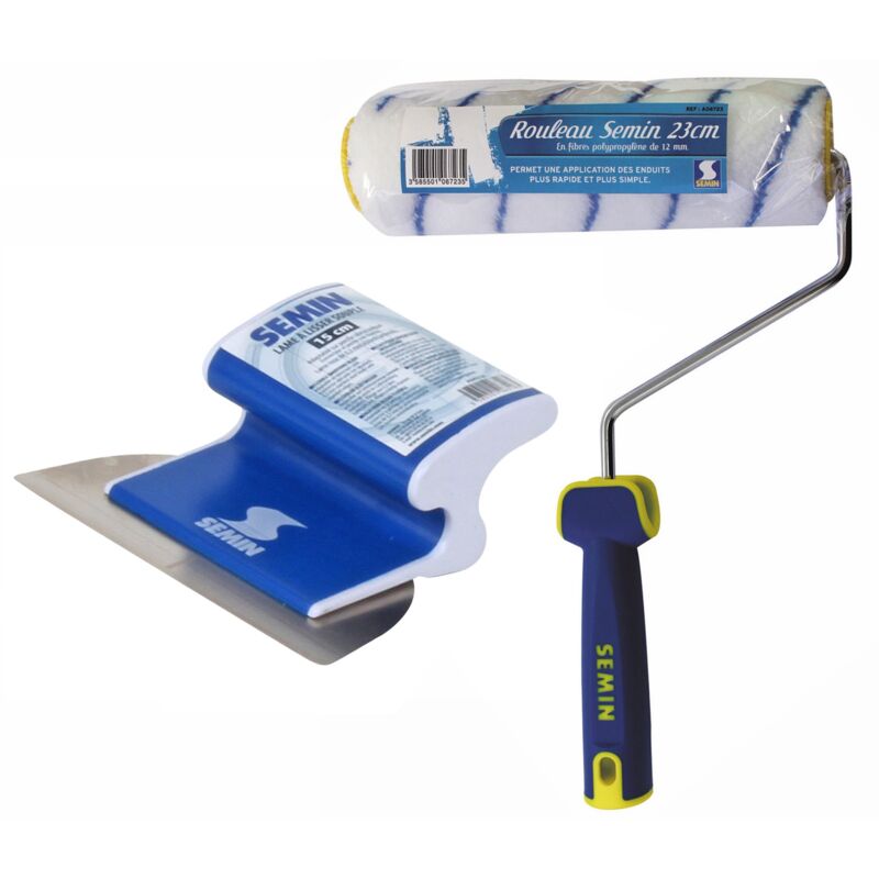 Lame pour enduire et lisser ce 78 Semin 15 cm et un rouleau pour application d'enduit ou de peinture Semin 23 cm