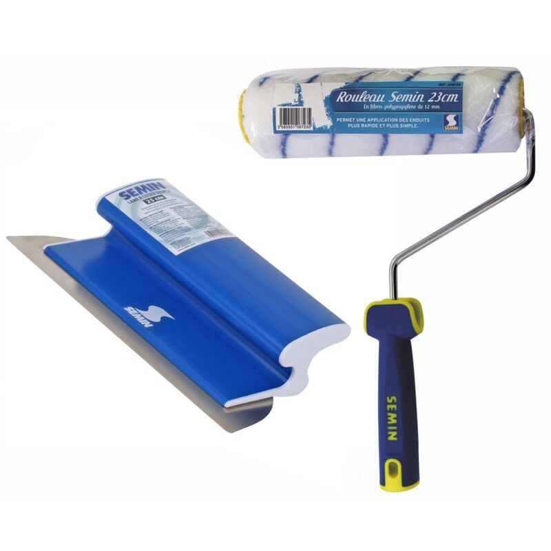 Lame pour enduire et lisser CE 78 Semin - 25 cm et un rouleau pour application d'enduit ou de peinture Semin - 23 cm