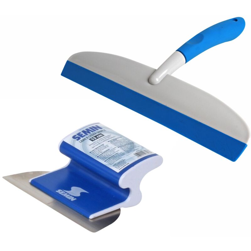 Lame pour enduire et lisser CE78 Semin 15 cm et une raclette à Lisser Semin 30 cm