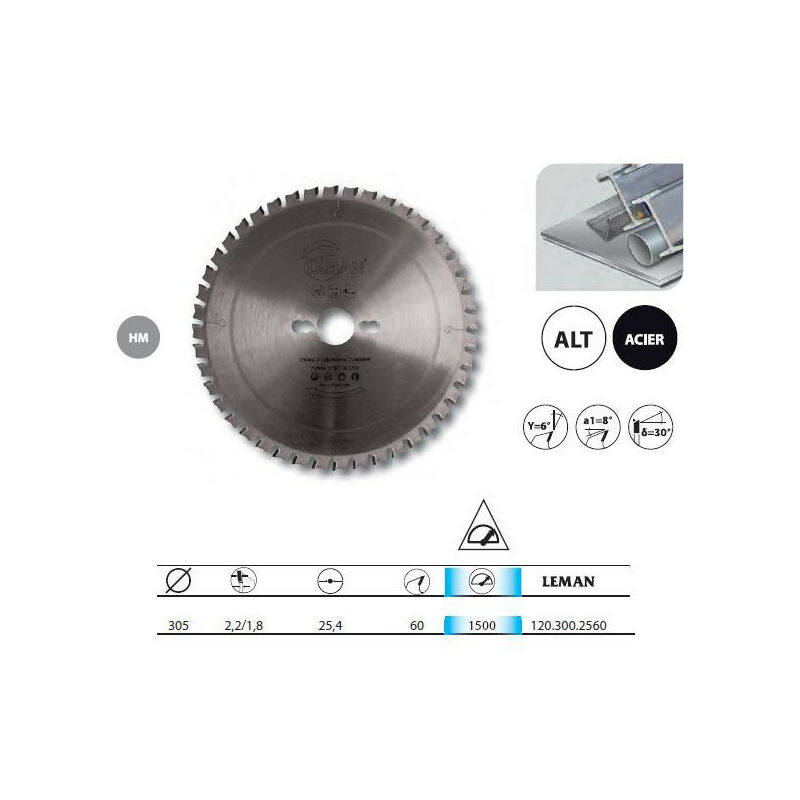 

Cuchilla de carburo para metales 305x25,4x60z - 120.300.2560 - Leman