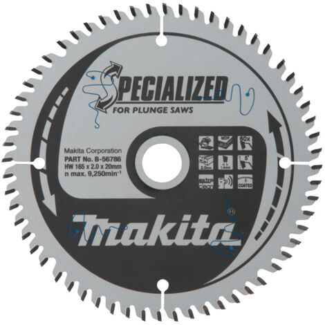Lame pour scie circulaire alliage T.C.T spécialisé MDF 165 x 20 mm 60 dents MAKITA B-56786