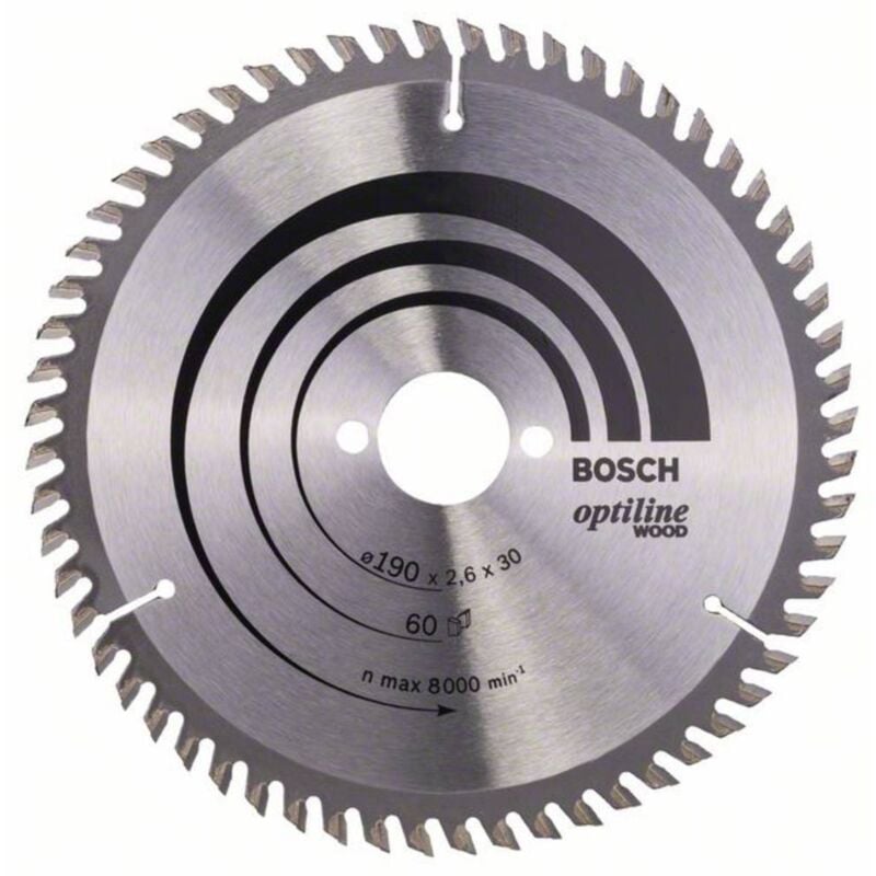 Bosch Accessories Optiline Wood 2608641188 Lame de scie circulaire au carbure 190 x 30 x 2.6 mm Nombre de dents: 60 1 p