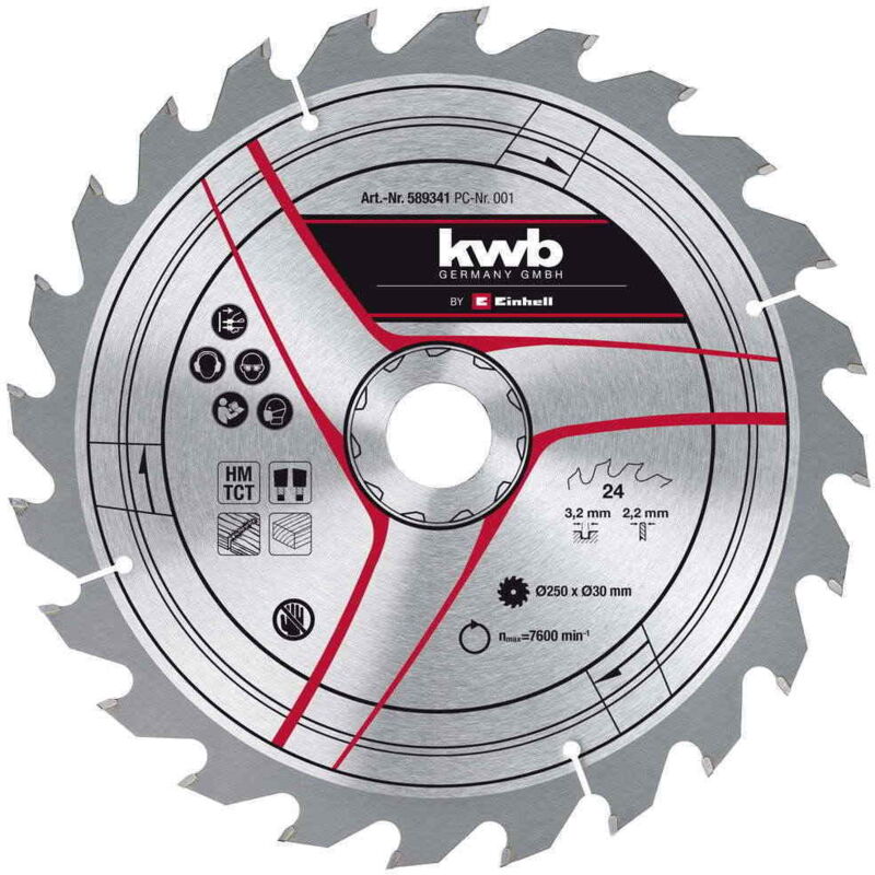 KWB - Lame pour scie sur table diamètre 250x30x3,2 mm, 24 dents