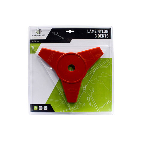 lame résine nylon à 3 dents pour débroussailleuse, dimensions coupe: 250mm, alésage: 25,4mm. (sous coque).