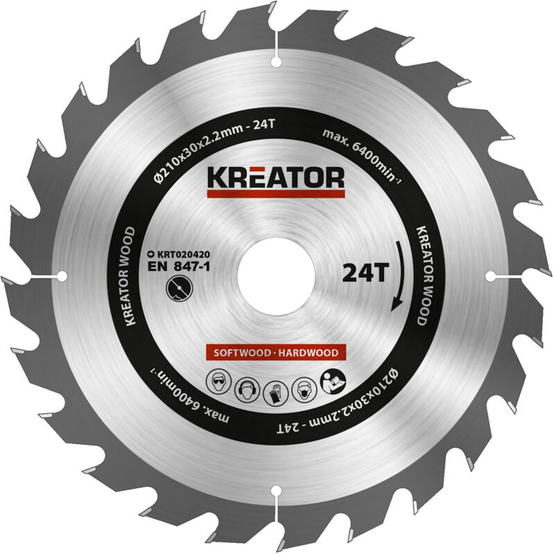 Kreator - Lame de scie circulaire à carbure 24 dents 210 mm