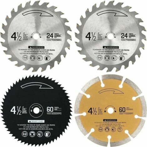 Lame scie circulaire 115mm 24/60 dents - TCT HSS et diamant - Pour bois, métaux non ferreux - Lot de 4 pièces - Coupe biseautée précise