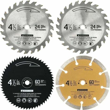 Lame scie circulaire 115mm 24/60 dents - TCT HSS et diamant - Pour bois, métaux non ferreux - Lot de 4 pièces - Coupe biseautée précise