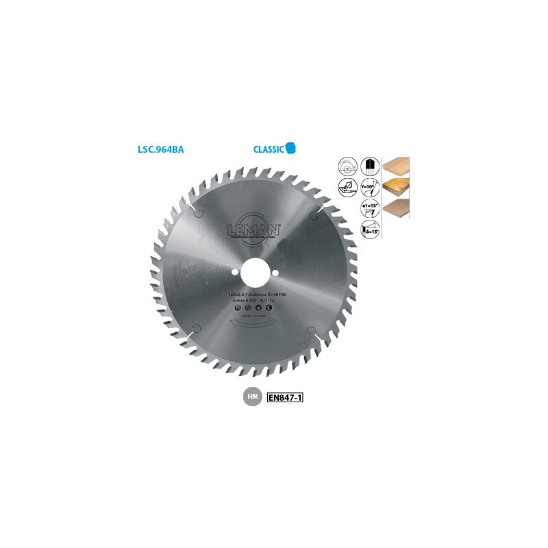 LEMAN Lame carbure Bois  - pour scie circulaire portative - &Oslash; 160mm - 48 dents