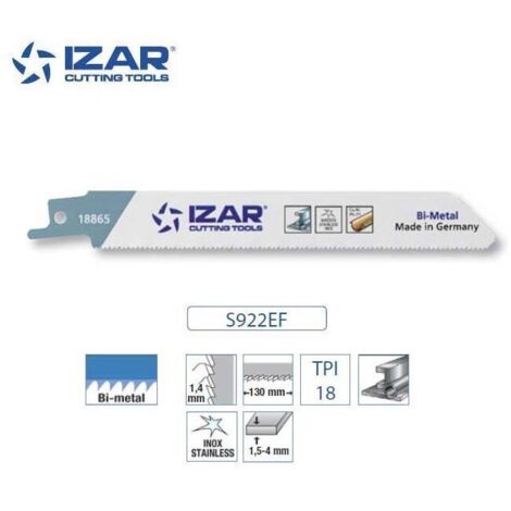 Lame scie sabre Bi-Métal (Pack de 5 PCS) pour Acier/Inox LG.150 mm 18 TPI -  IZAR (S922EF)
