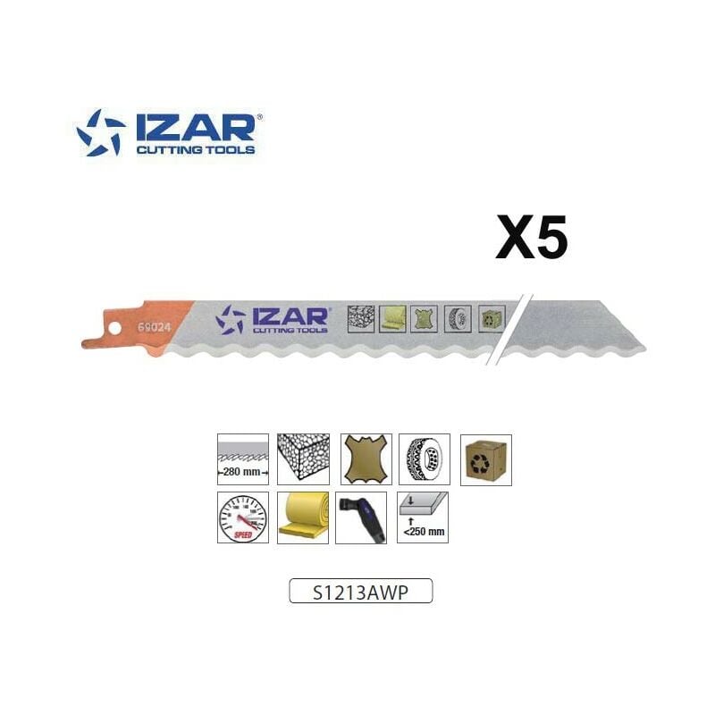Izar - Lame scie sabre S1213AWP (x5) ondulée cutter 300 mm