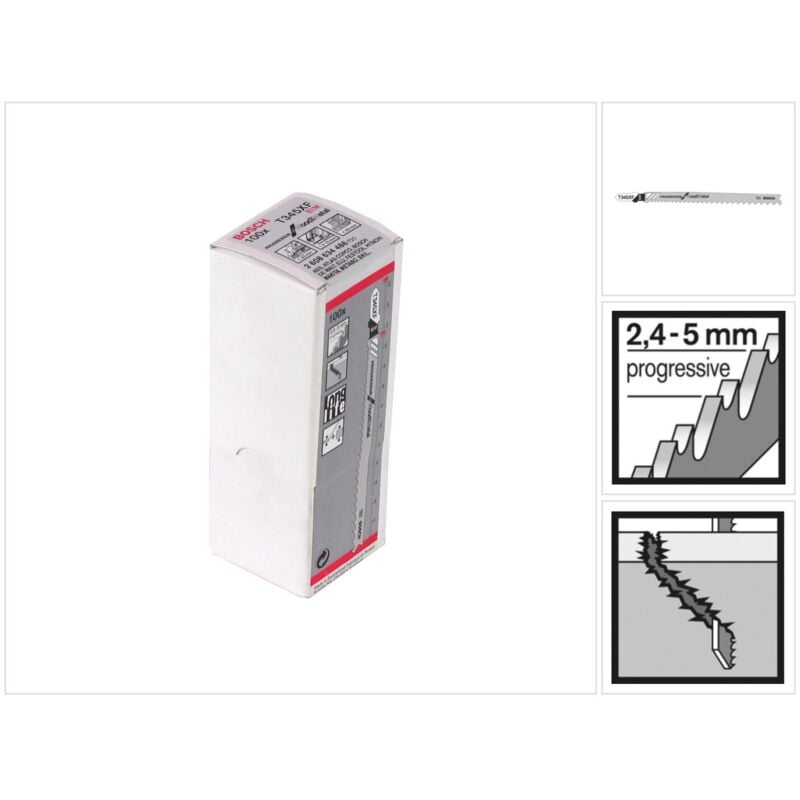 Bosch - Lames de scies sauteuses pour le bois, les métaux et matériaux - T345XF, boîte de 100 lames
