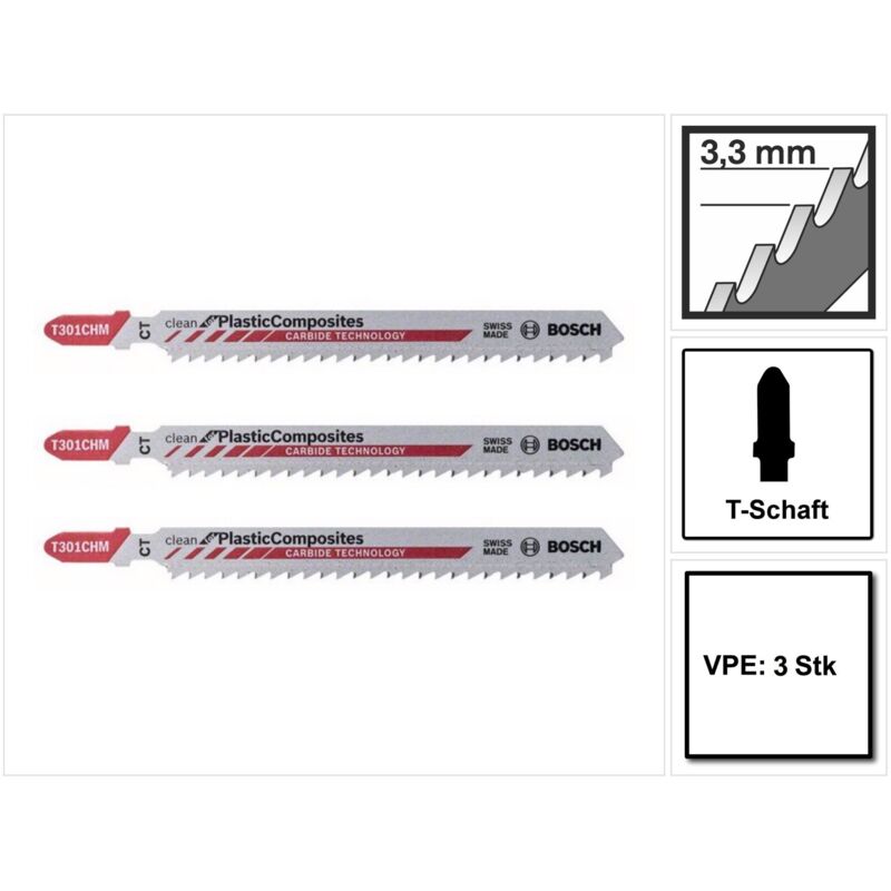 2608667450 Lame de scie sauteuse t 301 chm Clean for Solid Surface (Par 3) - Bosch