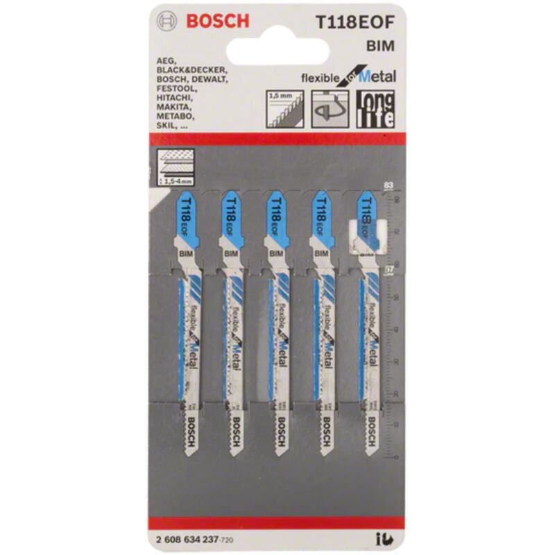 Bosch - 2608634237 lame de scie sauteuse t 118 eof flexible for metal t 118 eof bim, ondulée, fraisée tôles minces (1,5 - 4 mm) no