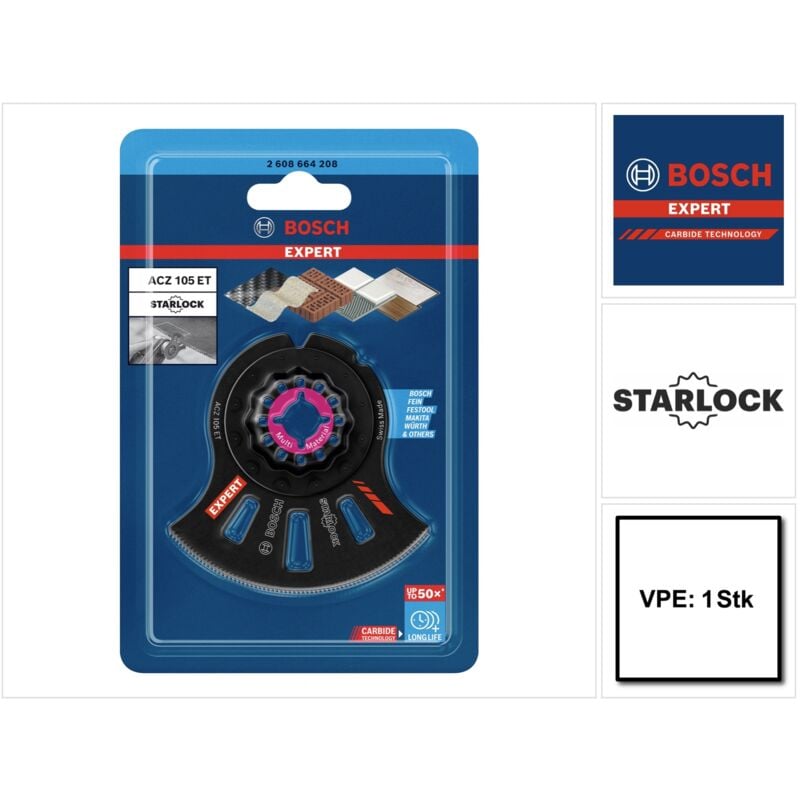 Bosch EXPERT Multi Material ACZ 105 ET Lame de scie segment Starlock 105 mm - 1 pièce (2608664208) Carbure