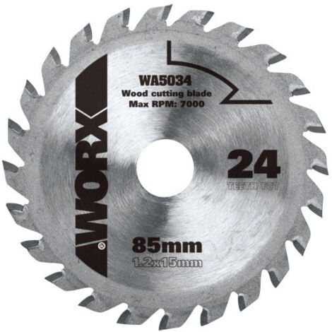Lame TCT 85 mm diamètre 24 dents pour scie circulaire WORX coupe bois