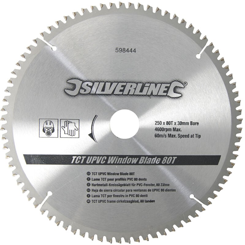 Silverline - lame de scie circulaire carbure tct pvc 250X30MM 80T 598444