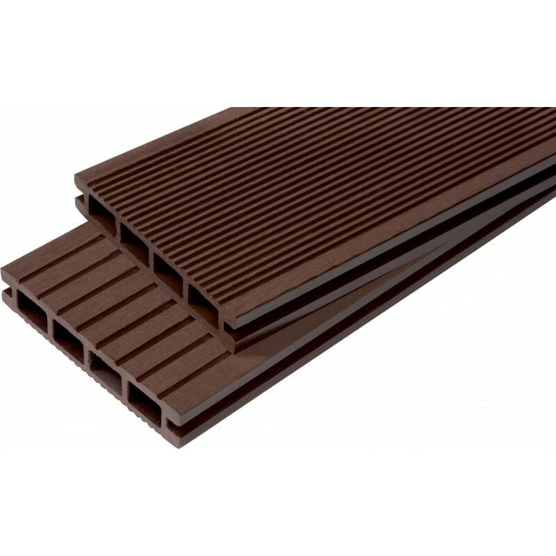 Lame terrasse bois composite alvéolaire Dual - Coloris - Chocolat, Epaisseur - 25mm, Largeur - 14 cm, Longueur - 120 cm, Surface couverte en m²