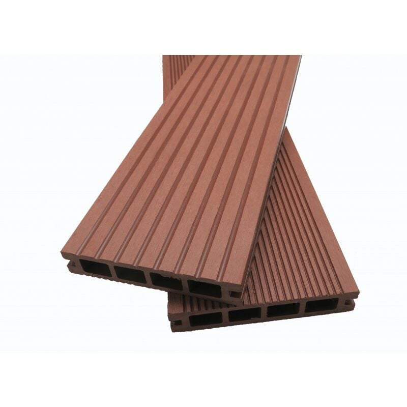 Lame terrasse bois composite alvéolaire Dual - Coloris - Brun rouge, Epaisseur - 25mm, Largeur - 14 cm, Longueur - 120 cm, Surface couverte en m²