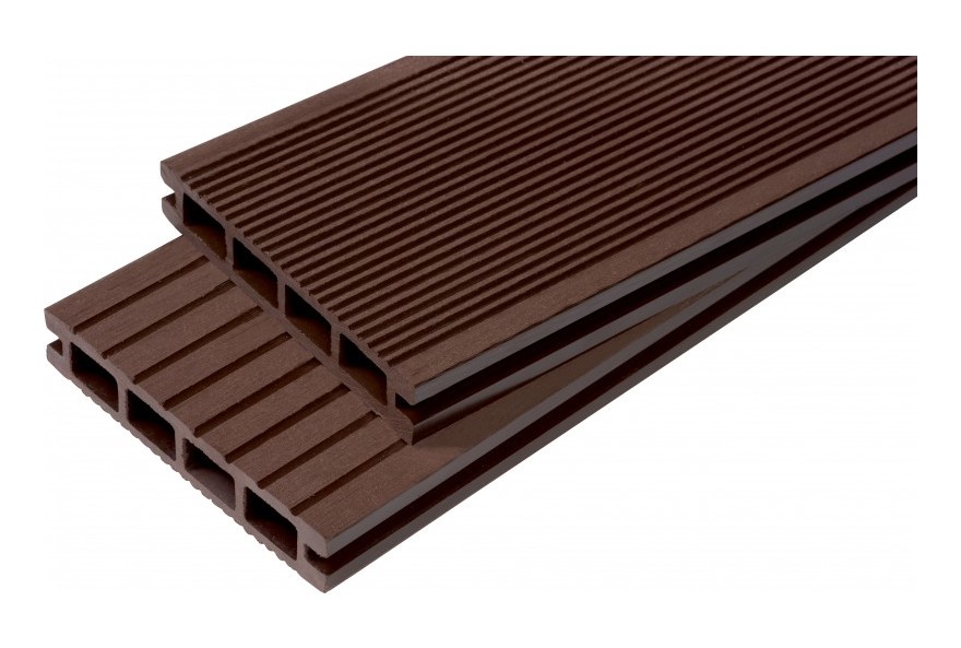 Lame terrasse bois composite alvéolaire Dual - Coloris - Chocolat, Epaisseur - 25mm, Largeur - 14 cm, Longueur - 240 cm, Surface couverte en m²