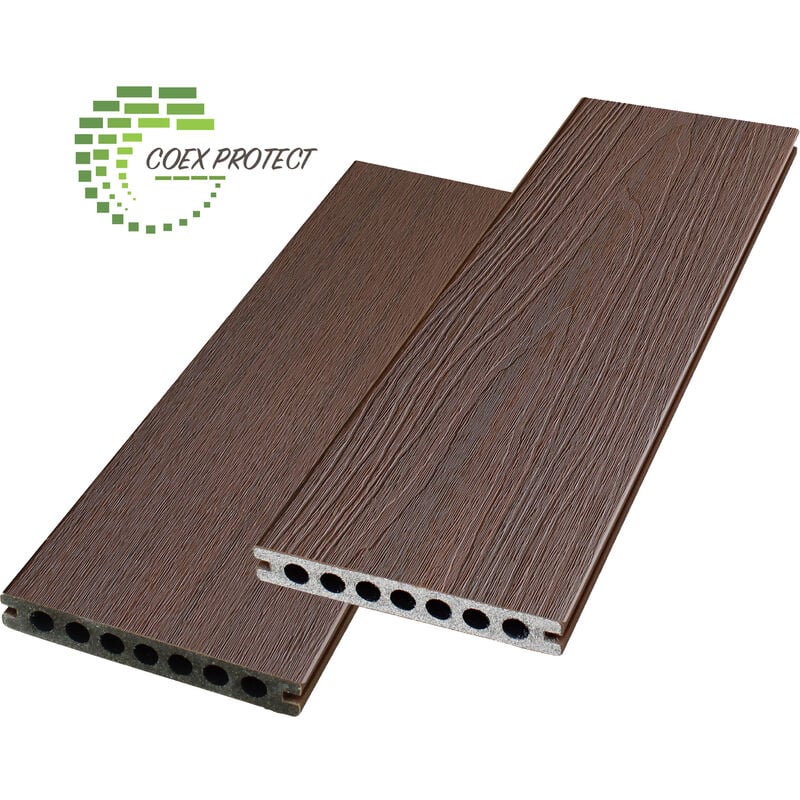 Lame terrasse composite Coexprotect® 2.60m coloris ipe, 2 faces réversibles.PROTECTION renforcee