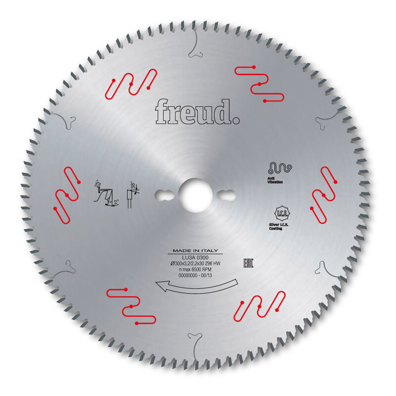 Freud - Lame alternée à denture aïgue pour panneaux revêtus Ø300 3,2/2,2 AL30 Z96 ba 38° - F03FS05064 -LU3A 0300
