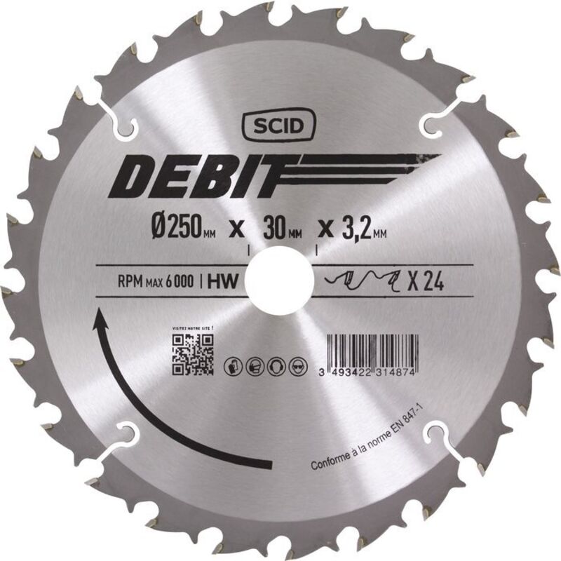 Scid - Lame type rbk pour machines stationnaires Epaisseur 3,2 mm - 24 dents - Diamètre 250 mm - Alésage 30 mm