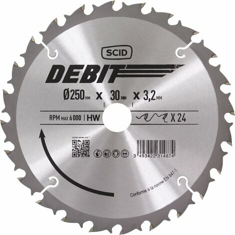 Lame type RBK pour machines stationnaires SCID - Epaisseur 3,2 mm - 24 dents - Diamètre 250 mm - Alésage 30 mm