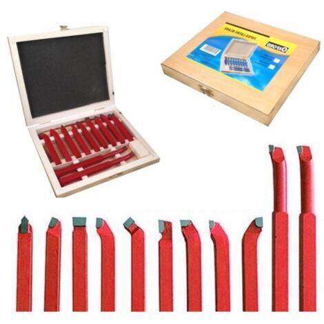 Lame/Utensili in acciaio per troncatura a tornio/mini tornio 10mm in box di legno set 11 pz