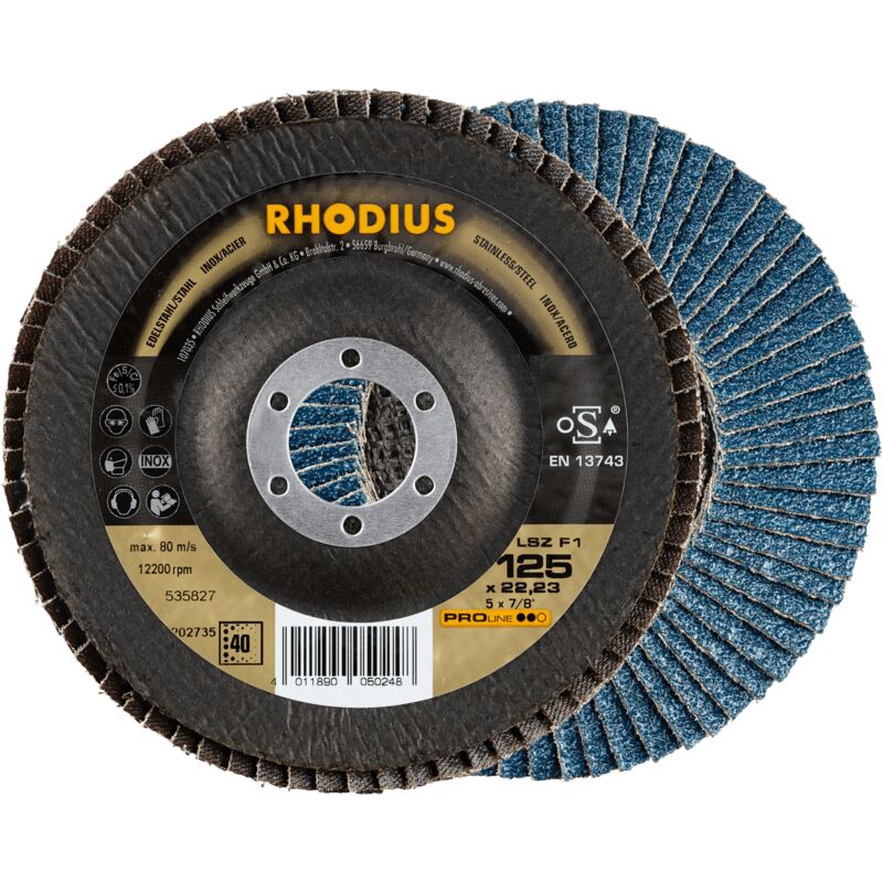 Rhodius Lsz F1, 10 Stück, 115 Mm, Korn 40, Fächerschleifscheibe