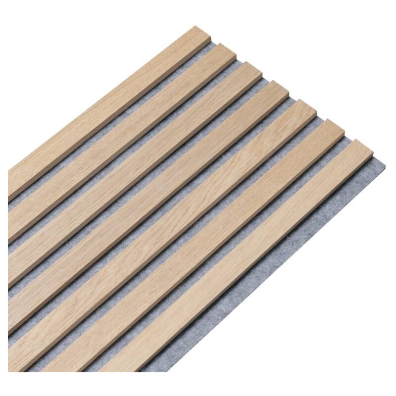 Panneau tasseaux bois 250 x 30 x 1cm - Lamelles chêne clair véritable fond gris - 0,75m²