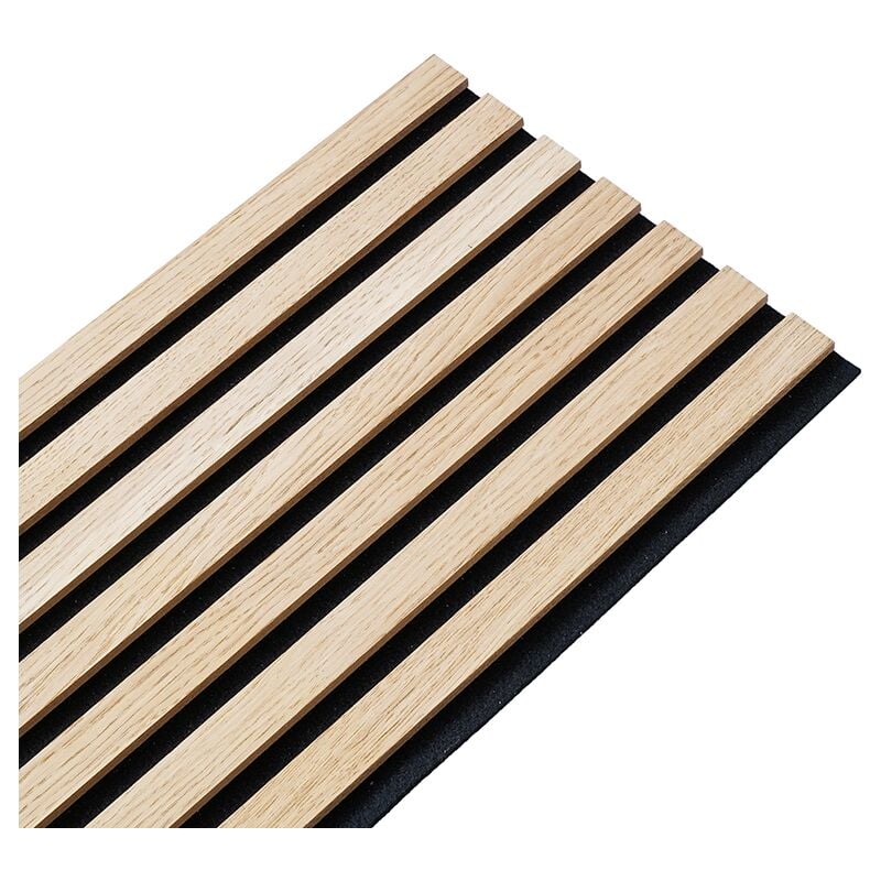 Panneau tasseaux bois 250 x 30 x 1cm - Lamelles chêne clair véritable fond noir - 0,75m²