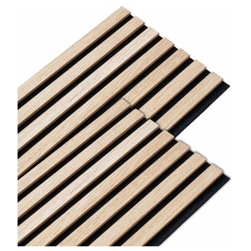 Decoon - Lot de 2 panneaux tasseaux bois 250 x 30 x 1 cm - Lamelles bois placage chêne clair véritable fond noir - 1,5m²
