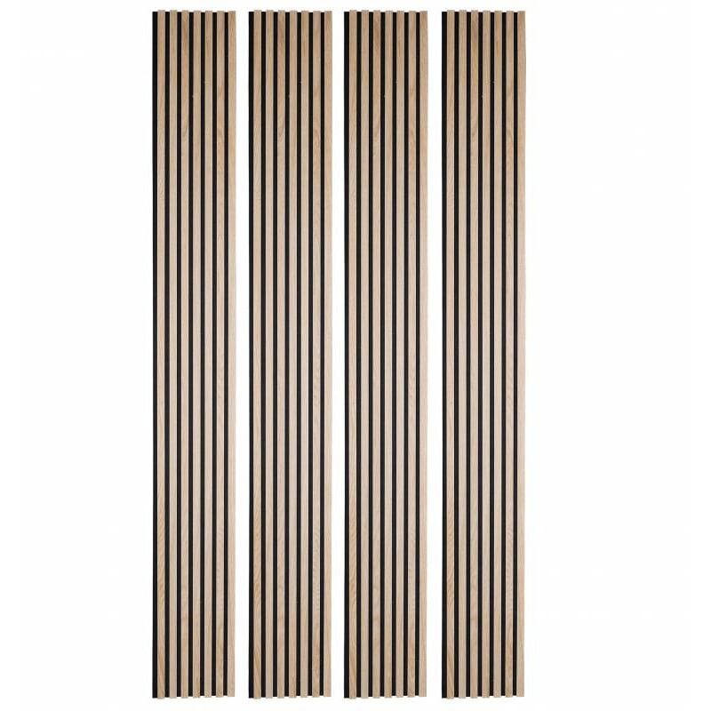 Lot de 4 panneaux tasseaux bois 250 x 30 x 1 cm - Lamelles bois placage chêne clair véritable fond noir - 3m²